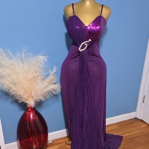 Purple Sequin Bodice Evening Gown